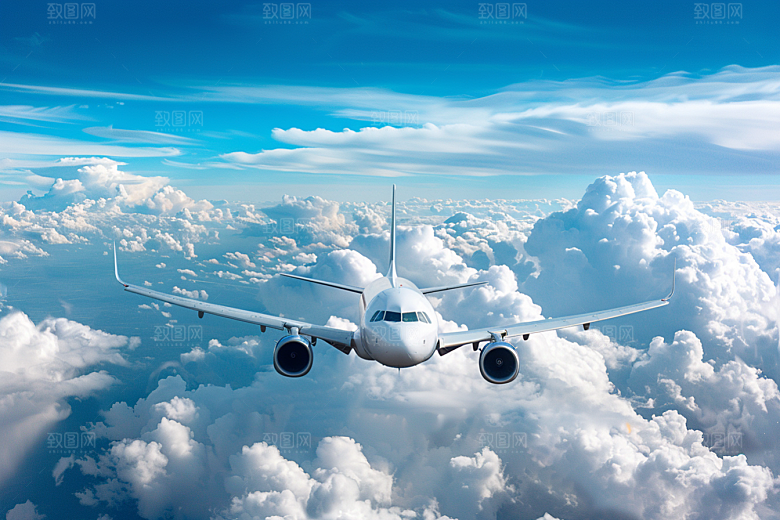 飞机飞翔高空高清摄影图