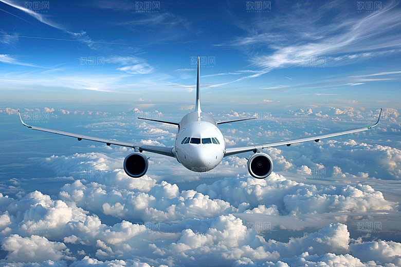 飞机飞翔航空云层之上摄影图
