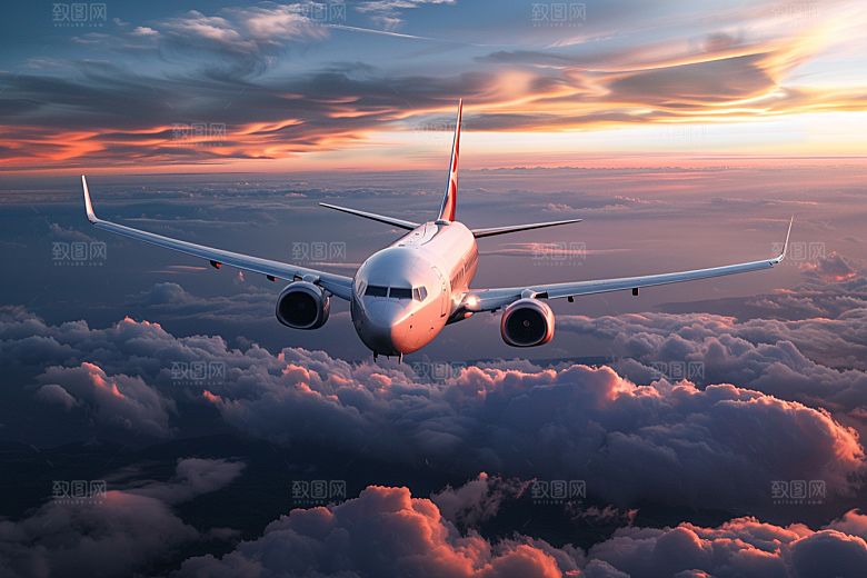 飞机飞翔航空蓝天摄影图