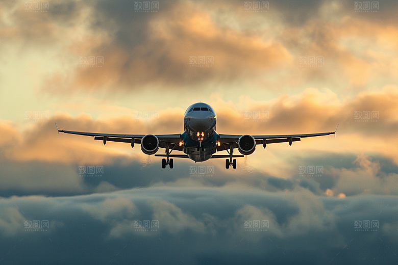 飞机飞翔高清航空摄影图