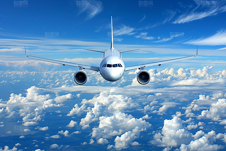 飞机飞翔高空云层之上摄影图