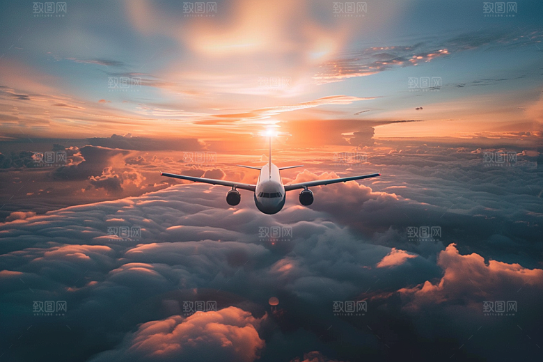 飞机飞翔云层之上航空摄影图