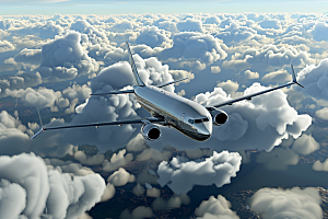 飞机飞翔白云客机摄影图