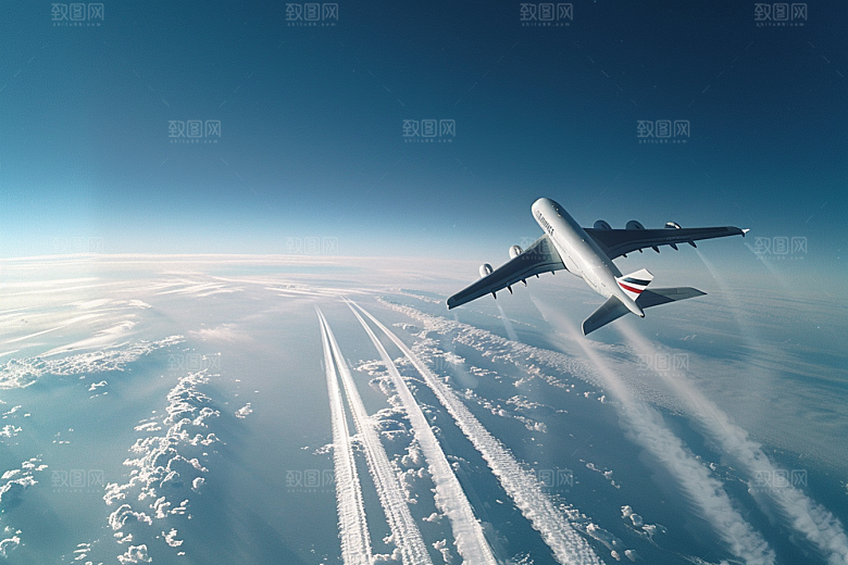 飞机飞翔高清高空摄影图