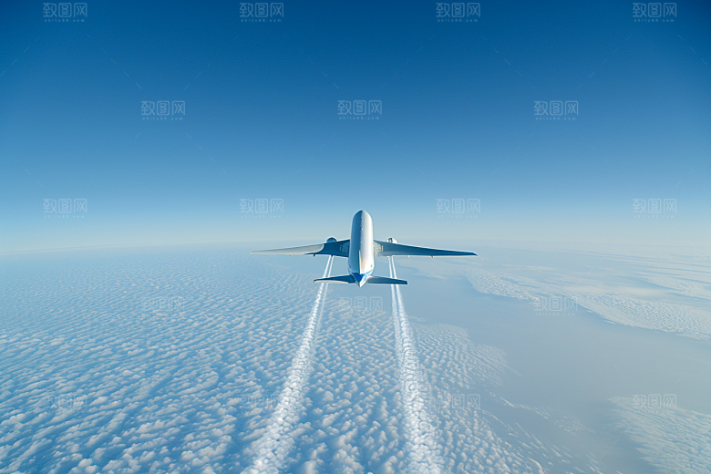 飞机飞翔高空蓝天摄影图