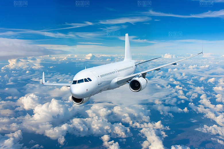 飞机飞翔云层之上高空摄影图