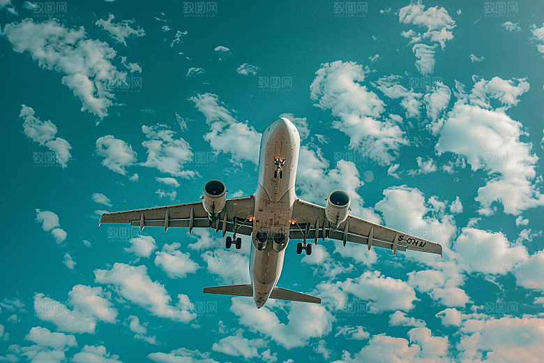 飞机飞翔白云客机摄影图