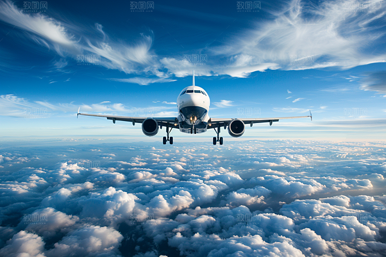 飞机飞翔云层之上高空摄影图