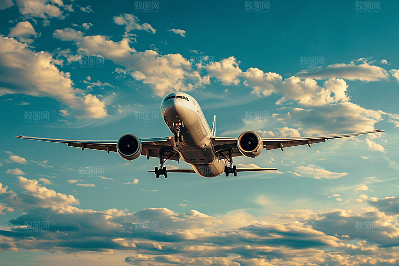 飞机飞翔客机高空摄影图