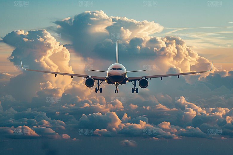 飞机飞翔航空蓝天摄影图