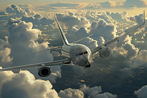 飞机飞翔交通工具云层之上摄影图
