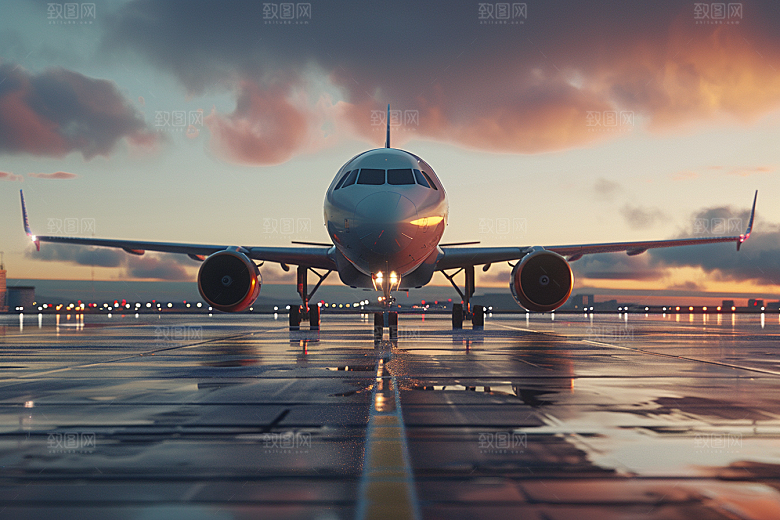 飞机飞翔白云高空摄影图