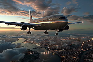 飞机飞翔高空交通工具摄影图