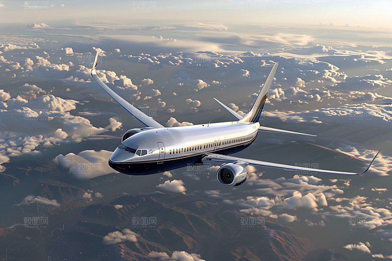 飞机飞翔云层之上高空摄影图