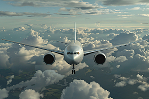 飞机飞翔高清航空摄影图