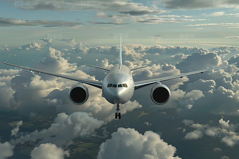 飞机飞翔高清航空摄影图
