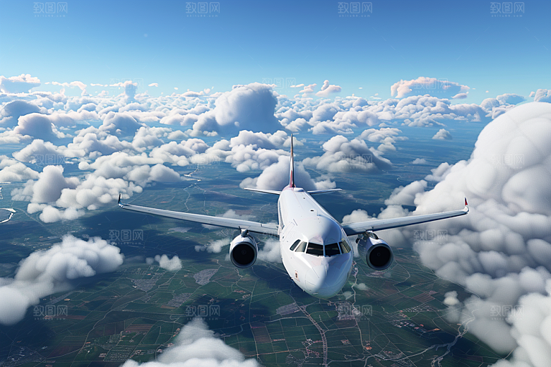 飞机飞翔航空客机摄影图
