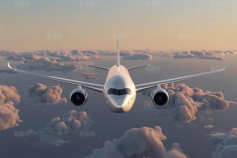 飞机飞翔航空云层之上摄影图