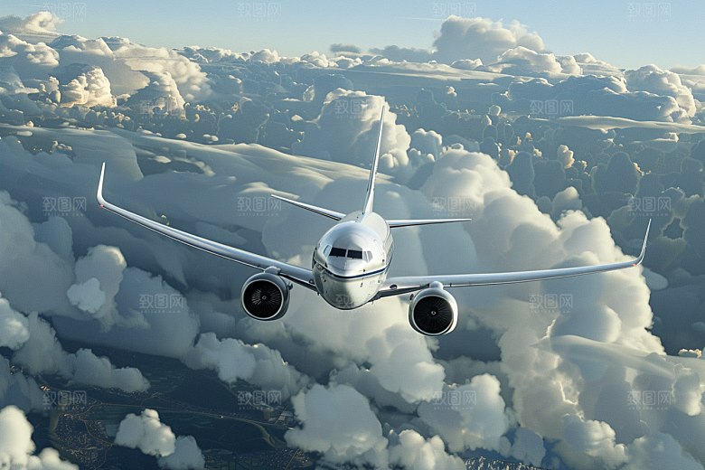 飞机飞翔飞行高空摄影图