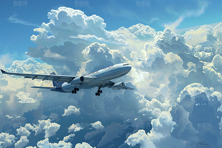 飞机飞翔航空交通工具摄影图