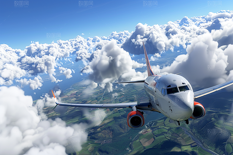 飞机飞翔高空航空摄影图