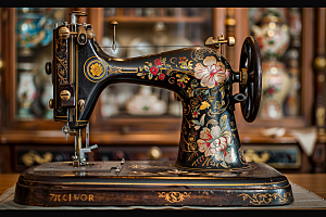缝纫机缝补机械摄影图