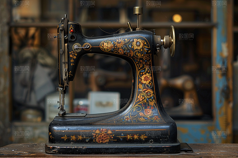 缝纫机机械纺织服装摄影图