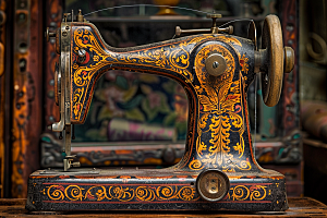 缝纫机缝补纺织服装摄影图