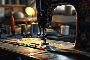 缝纫机机器缝补摄影图