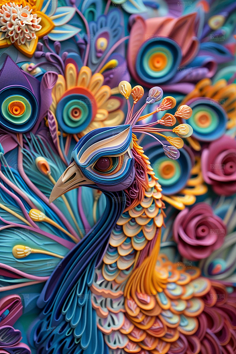 浮雕孔雀3D彩色素材