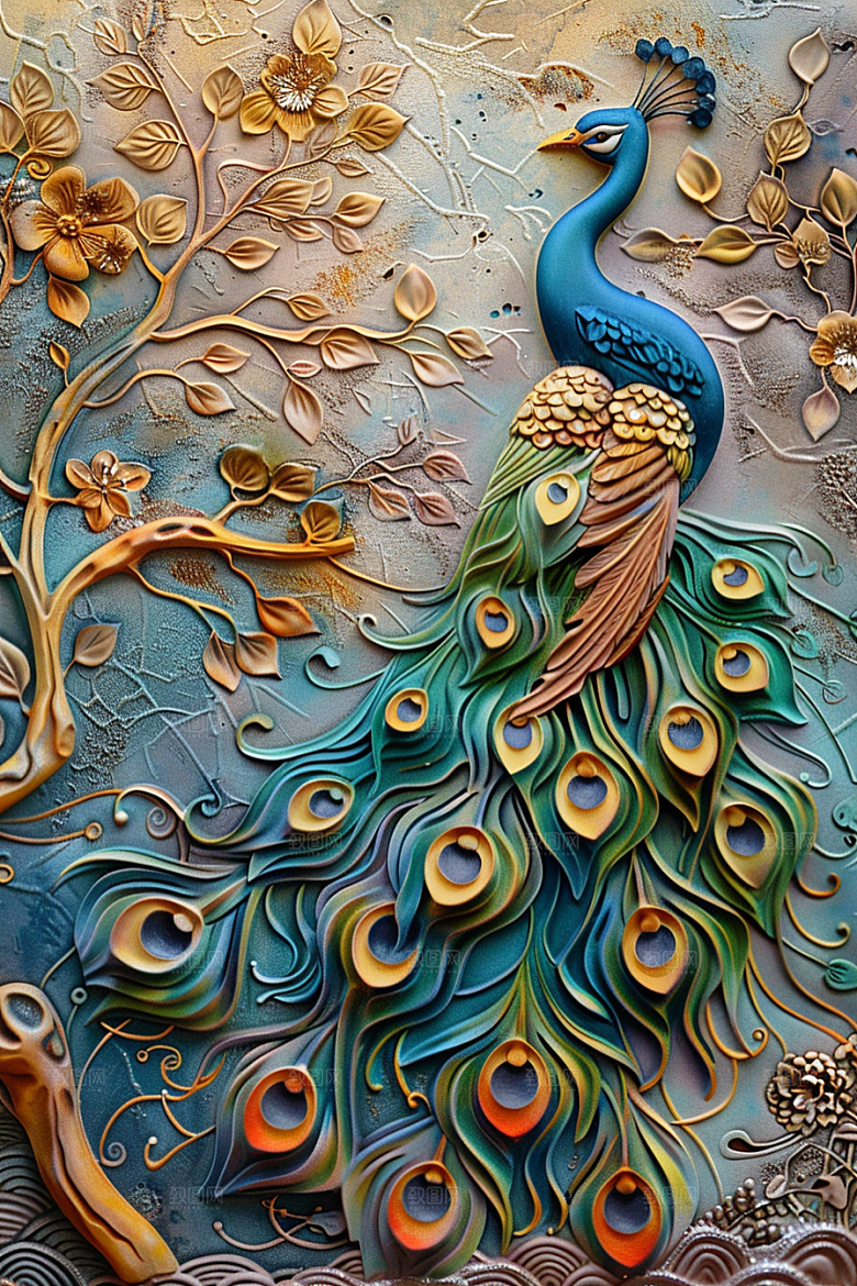 浮雕孔雀立体雕刻素材