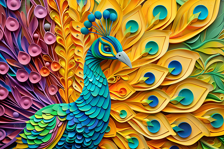 浮雕孔雀质感绚丽素材