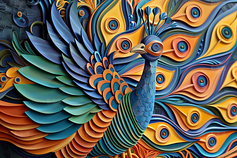 浮雕孔雀3D立体素材