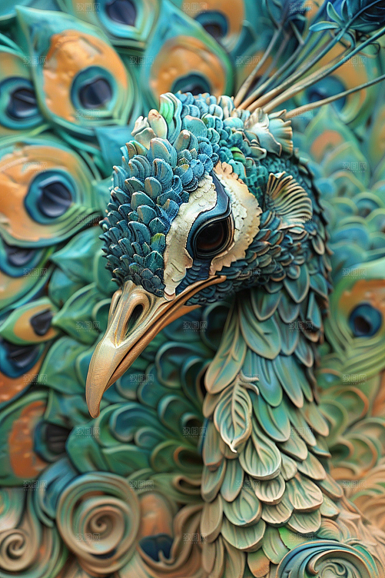 浮雕孔雀3D高清素材