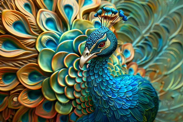 浮雕孔雀雕刻纹理素材