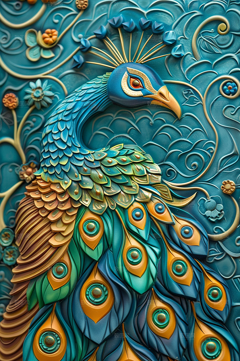 浮雕孔雀油画雕刻素材