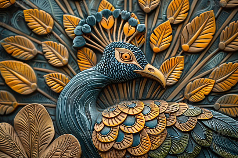 浮雕孔雀纹理精致素材
