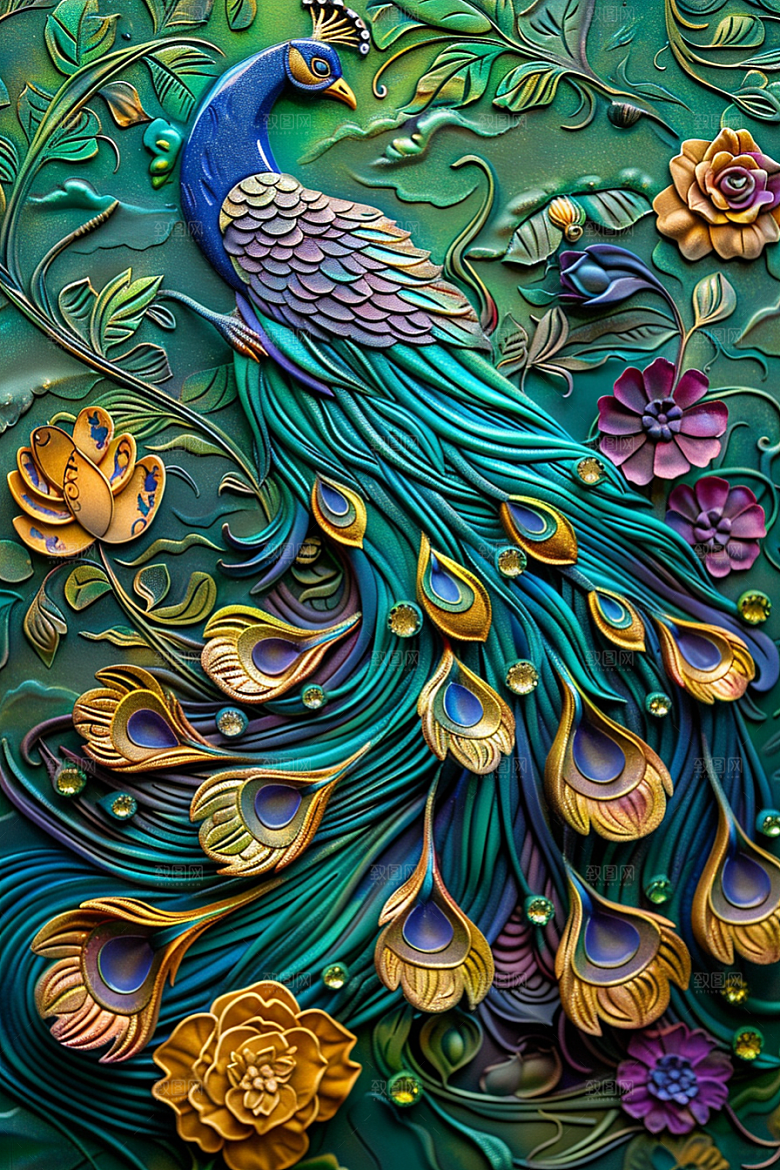 浮雕孔雀高清绚丽素材