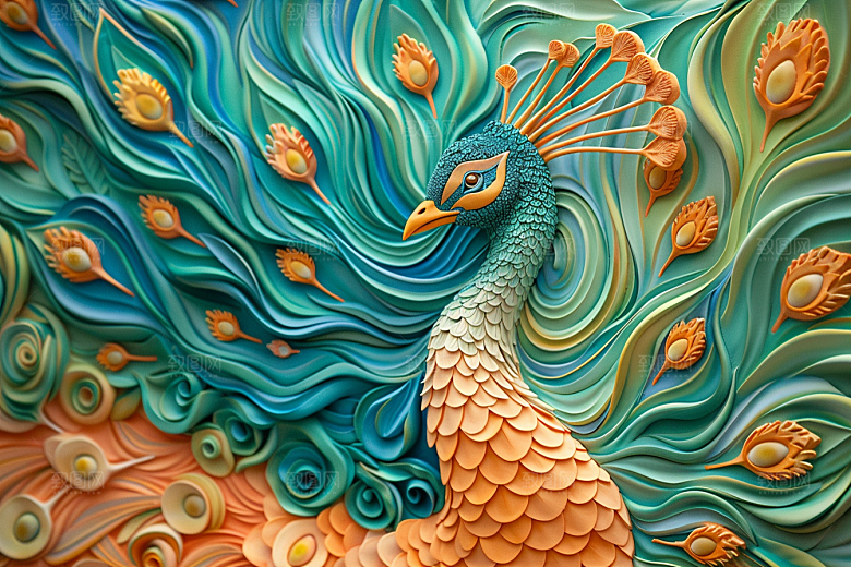 浮雕孔雀3D肌理素材