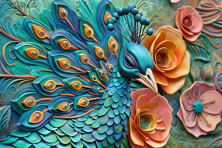浮雕孔雀3D肌理素材