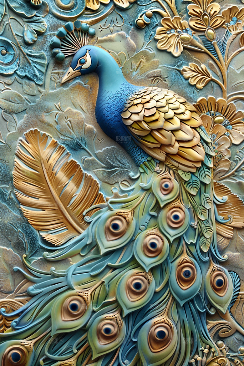浮雕孔雀凹凸立体素材