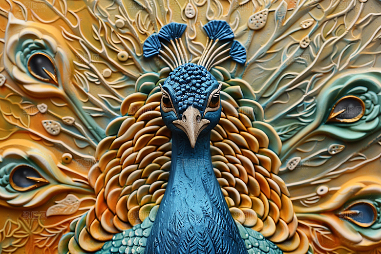 浮雕孔雀绚丽立体素材