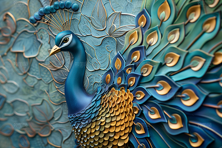 浮雕孔雀3D雕刻素材