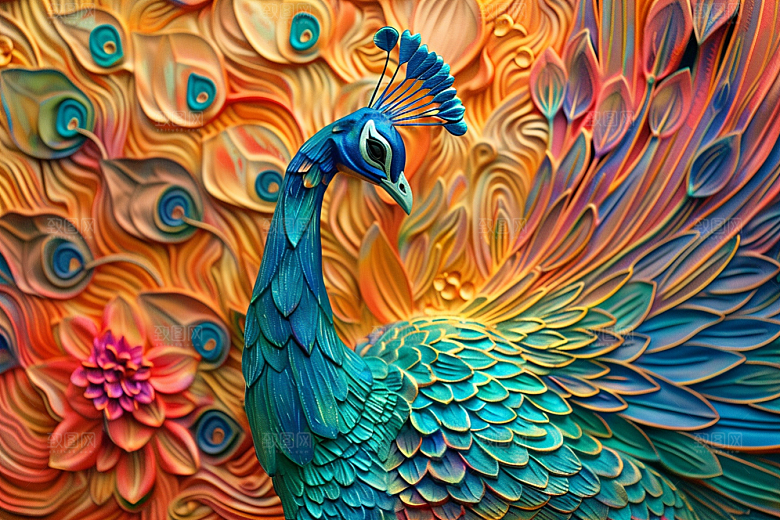 浮雕孔雀精致3D素材
