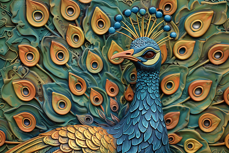 浮雕孔雀质感精致素材