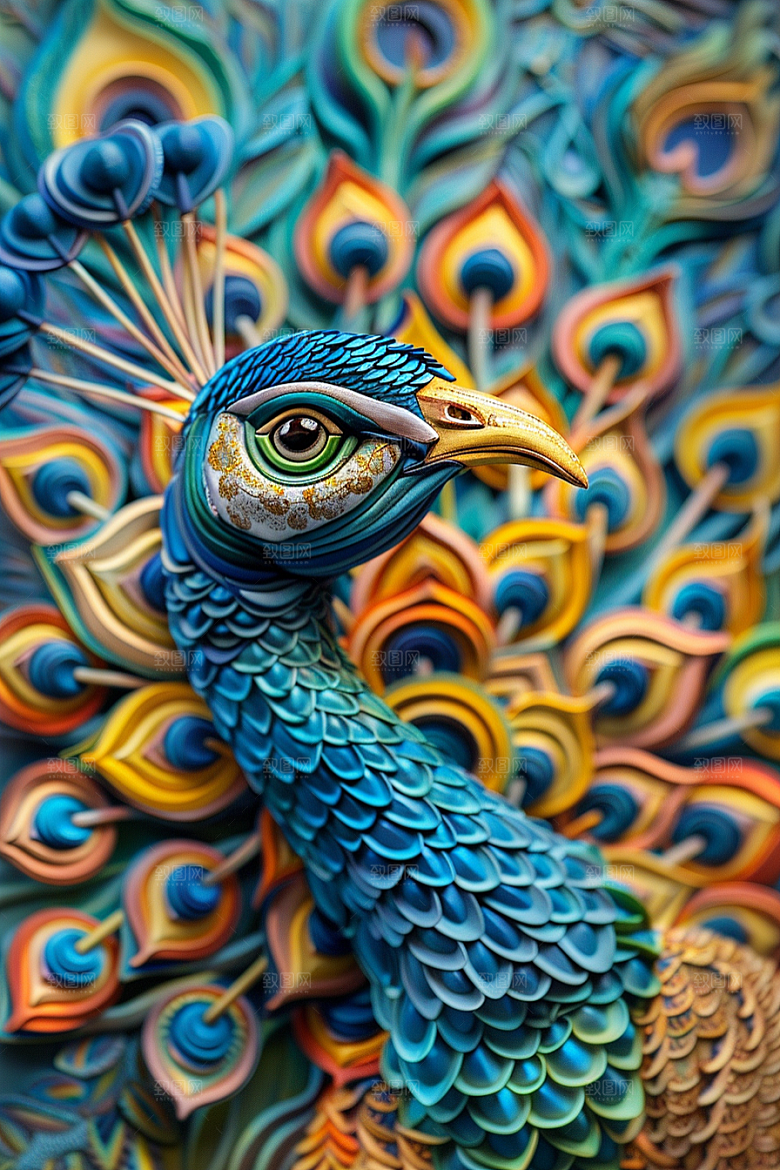 浮雕孔雀质感精致素材