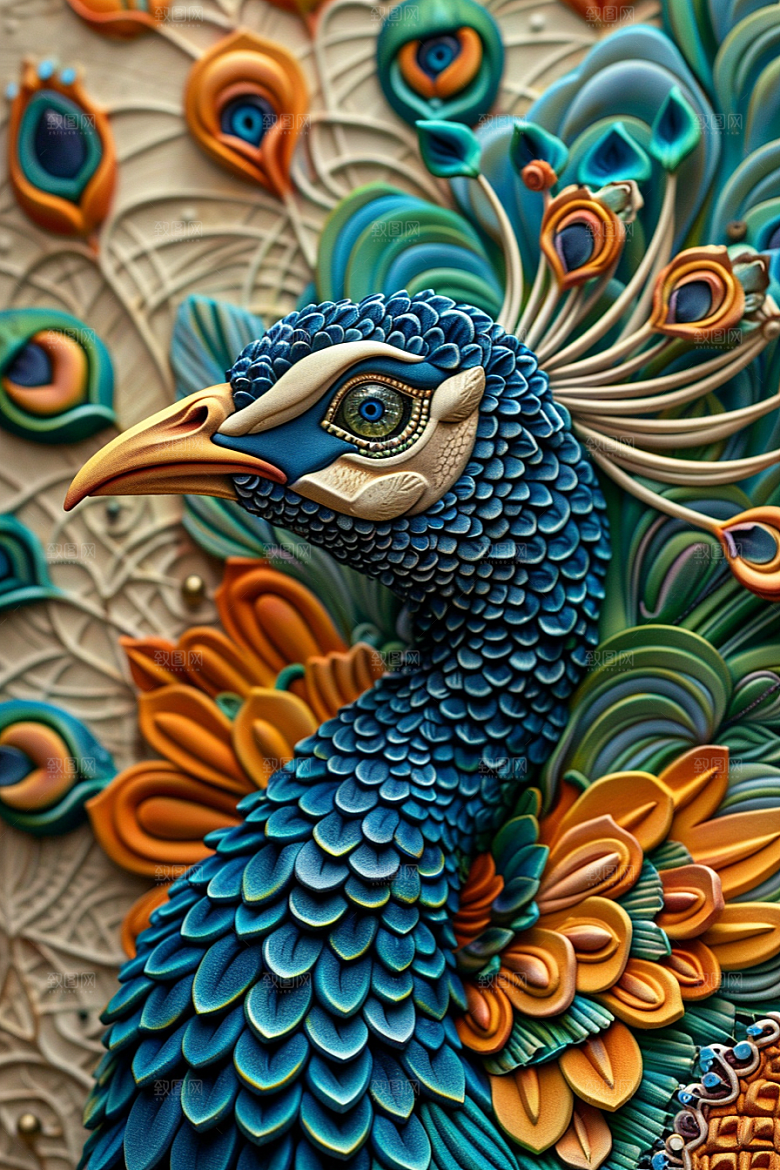 浮雕孔雀精致绚丽素材