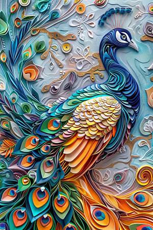 浮雕孔雀质感彩色素材