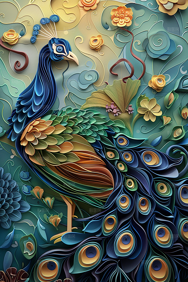 浮雕孔雀彩色肌理素材