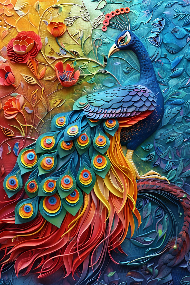 浮雕孔雀凹凸绚丽素材